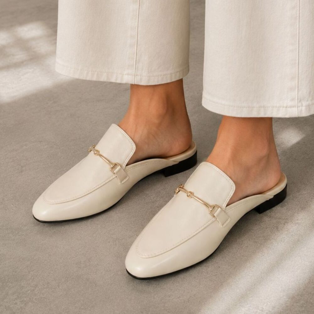 Rachel Zoe Alani Cream Horsebit Mule Loafers Slip On Pointed Toe 6.5 NWOT